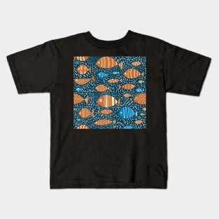 Blue and Orange Fish in the Sea Repeat Pattern Kids T-Shirt